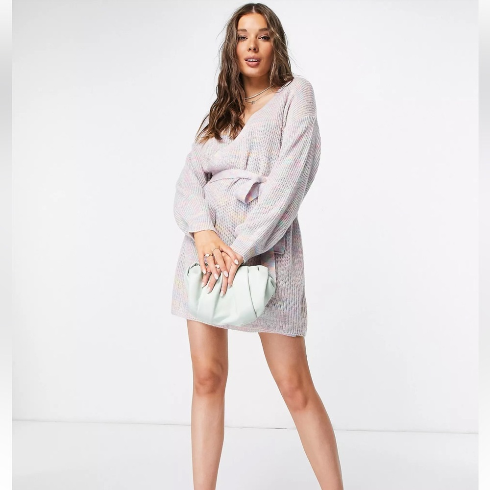 Never Fully Dressed wrapped mini rainbow knit dress